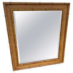 Large Vintage Wooden Faux Bamboo Mirror
