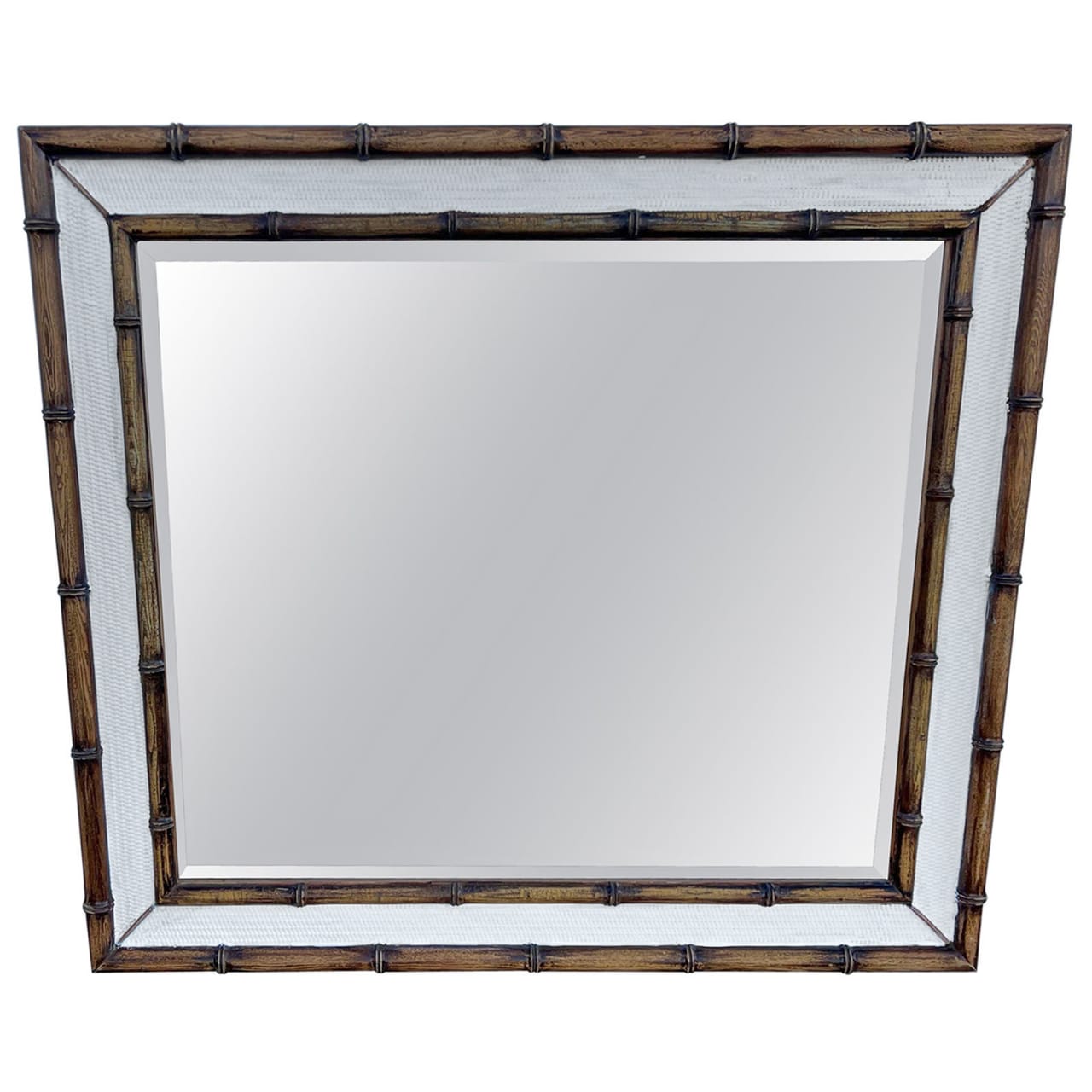 Large Wooden Faux Bamboo Mirror For Sale