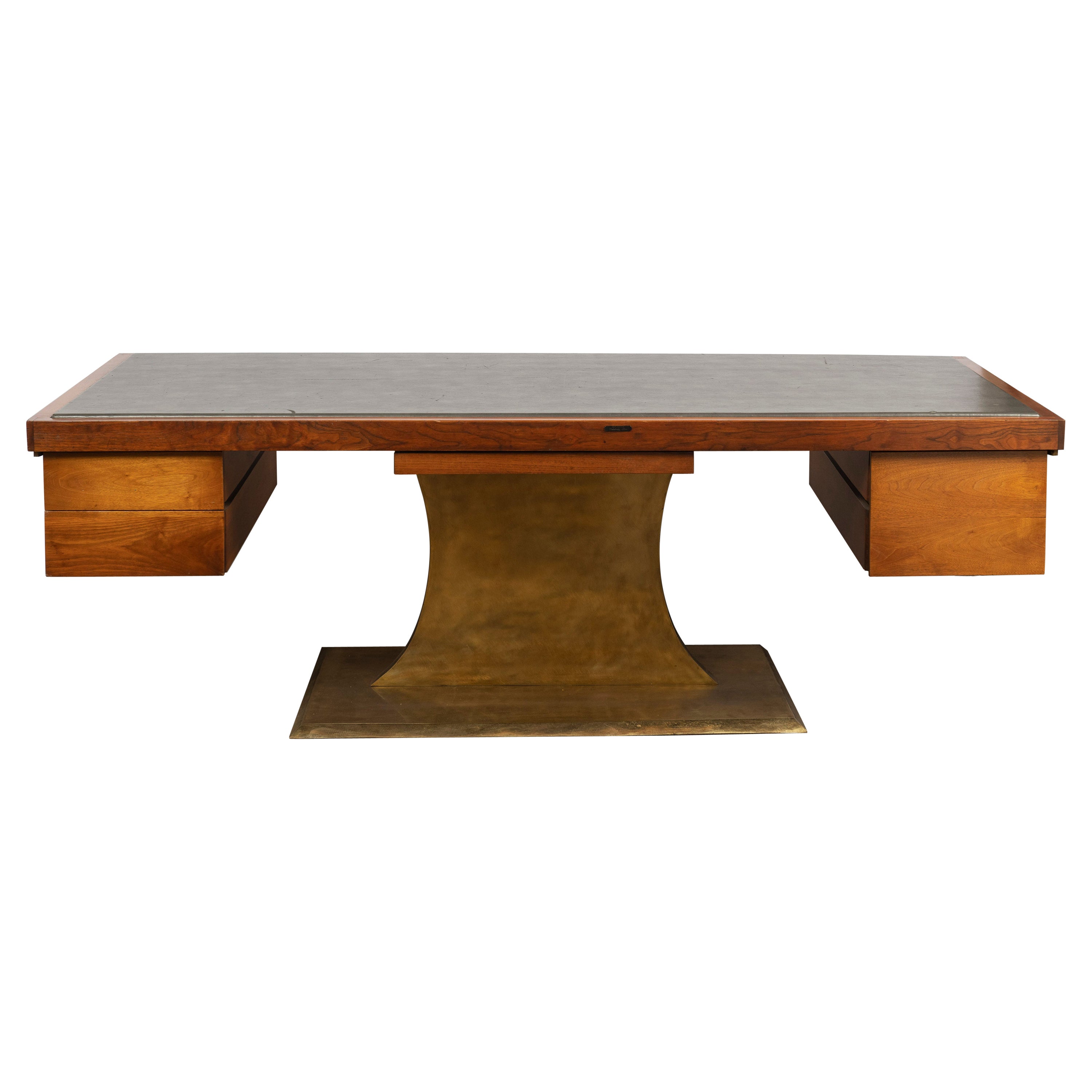 Harvey Probber Executive Pedestal Desk with Polished Walnut Top For Sale