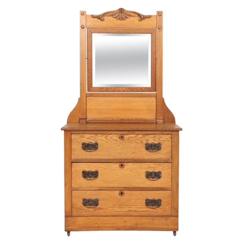 Early 20th C Oak Vanity Dresser