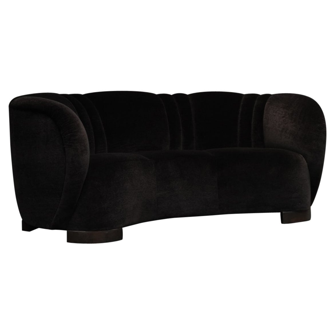 Danish Curved Sofa in Dark Brown Mohair