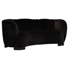 Danish Curved Sofa in Dark Brown Mohair