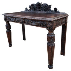 Ancienne table française d'entrée, console, canapé et deux tiroirs en chêne des années 1890