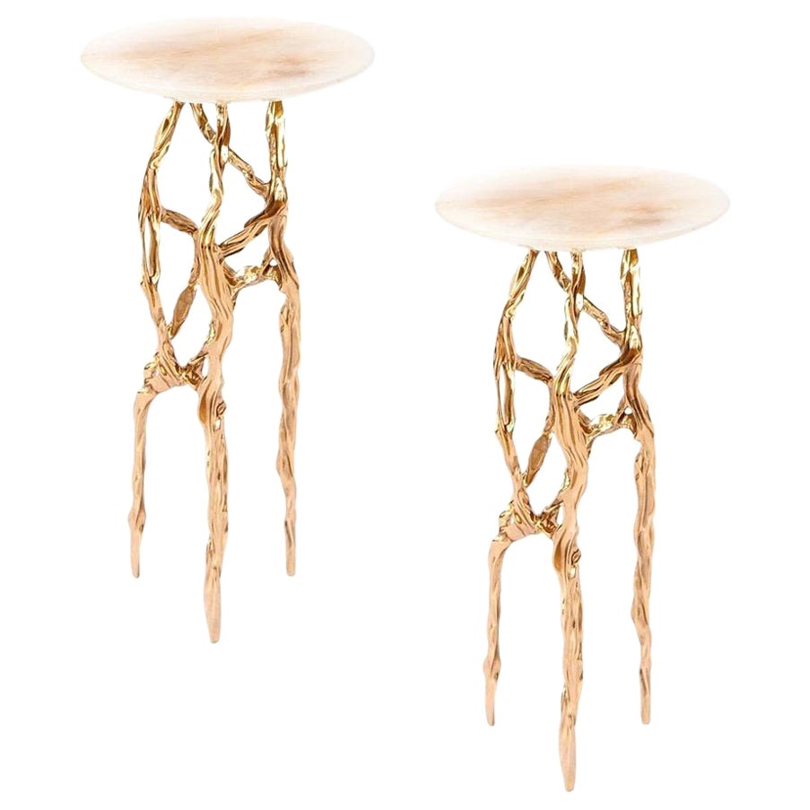 Pair of Polished Bronze Side Tables by FAKASAKA Design For Sale