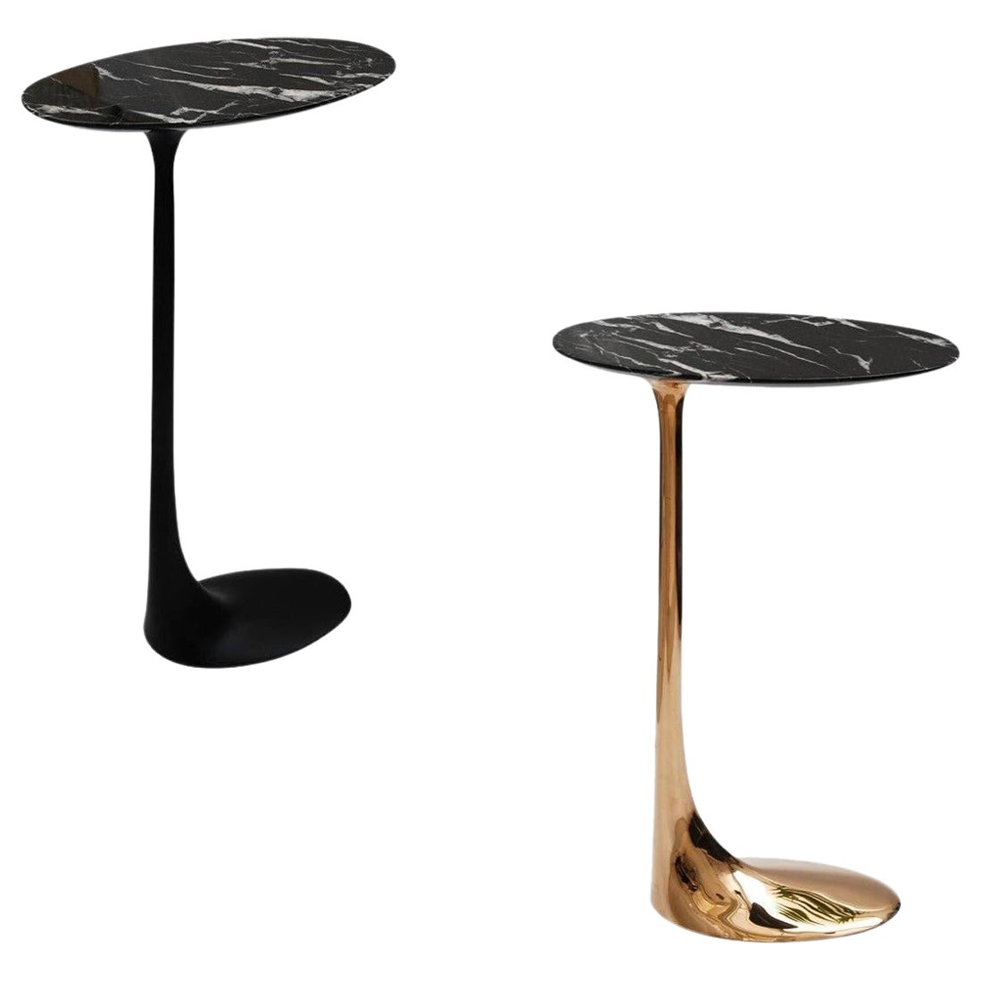 Pair of Marble and Polished Bronze Tables by Fakasaka Design For Sale