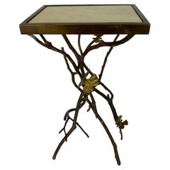 Used Michael Aram Butterfly Ginkgo Bronzed & White Marble Accent Table