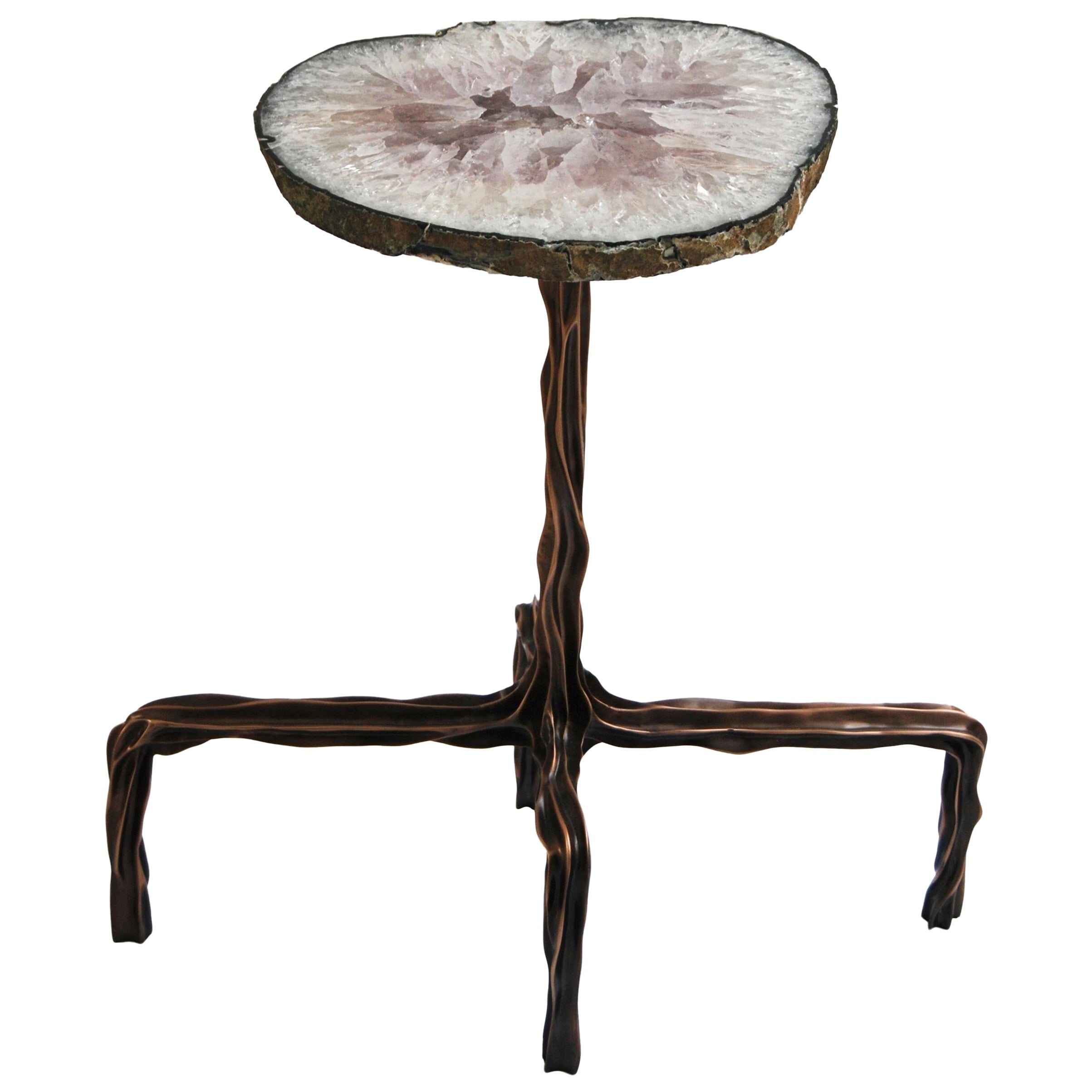 Dark Bronze Side Table with Agatha Top by FAKASAKA Design For Sale
