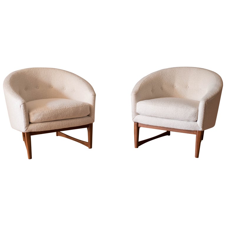 Pair of Barrel Boucle Tub Chairs by Lawrence Peabody for Richardson