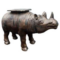 1980s Cast Bronze Rhinoceros Garden Seat / Side Table Att. Maitland-Smith