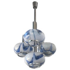 Vintage Mid Century Modern Italian Glass and Chrome Pendant Light by Gaetano Sciolari