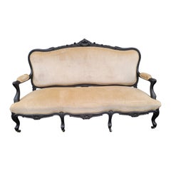 1890s Louis XV Carved, Ebonized and Upholstered Sofa