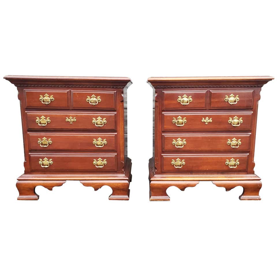 Solid Cherry Chippendale Style Nightstands by Moosehead Furniture, Pair