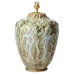 large art deco XXth century ceramic table lamp adam & eve decoration 1950