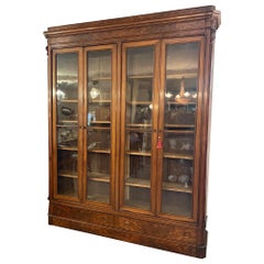 Antique Early 20th Century French Walnut and Blown Glass Doors Vitrine, 1900s