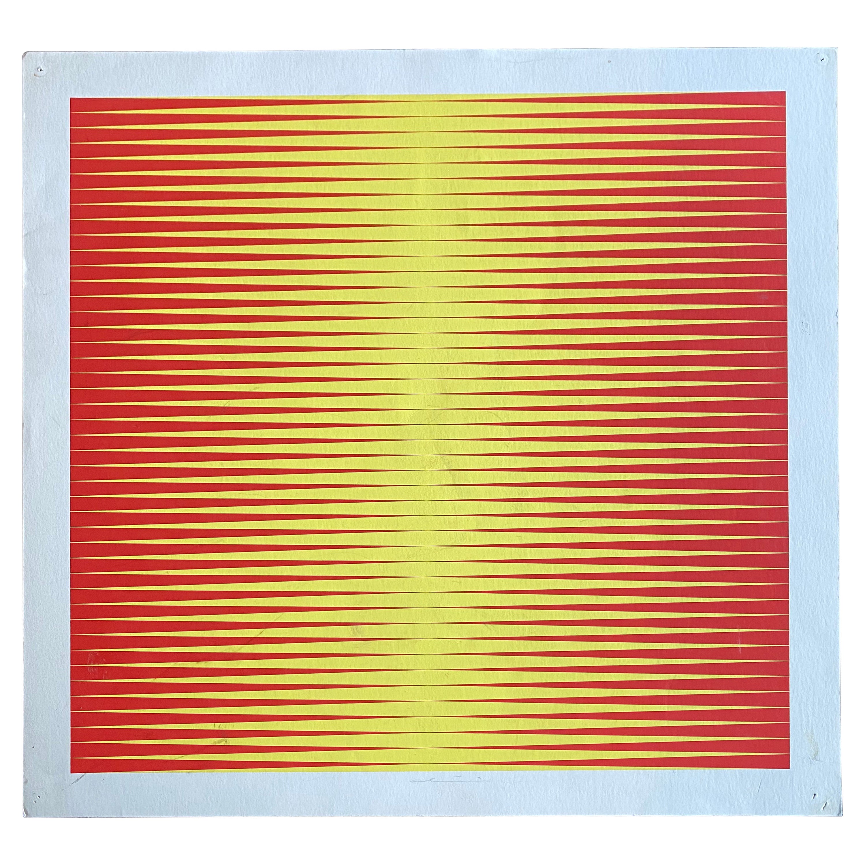 Screen print by the Italian Op-Art artist Getulio Alviani, yellow- red For Sale