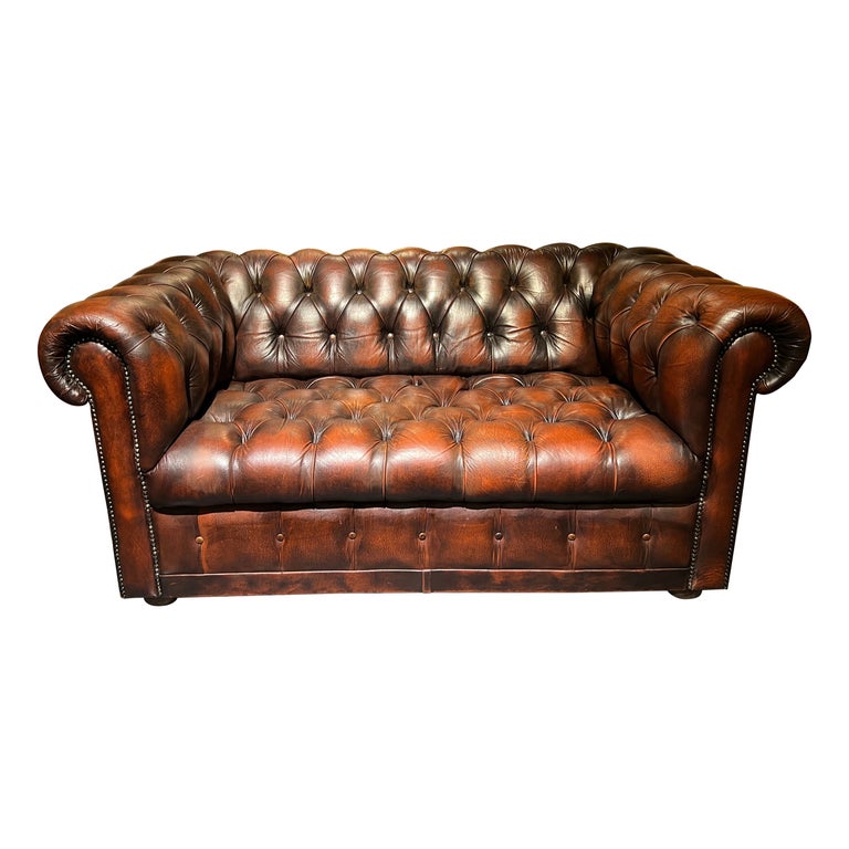Stunning Vintage English Brown Leather Chesterfield Sofa fully tufted ...