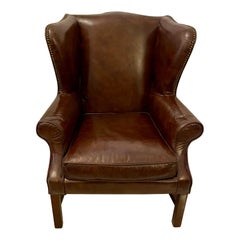 Large Antique Quality Leather Wing Armchair
