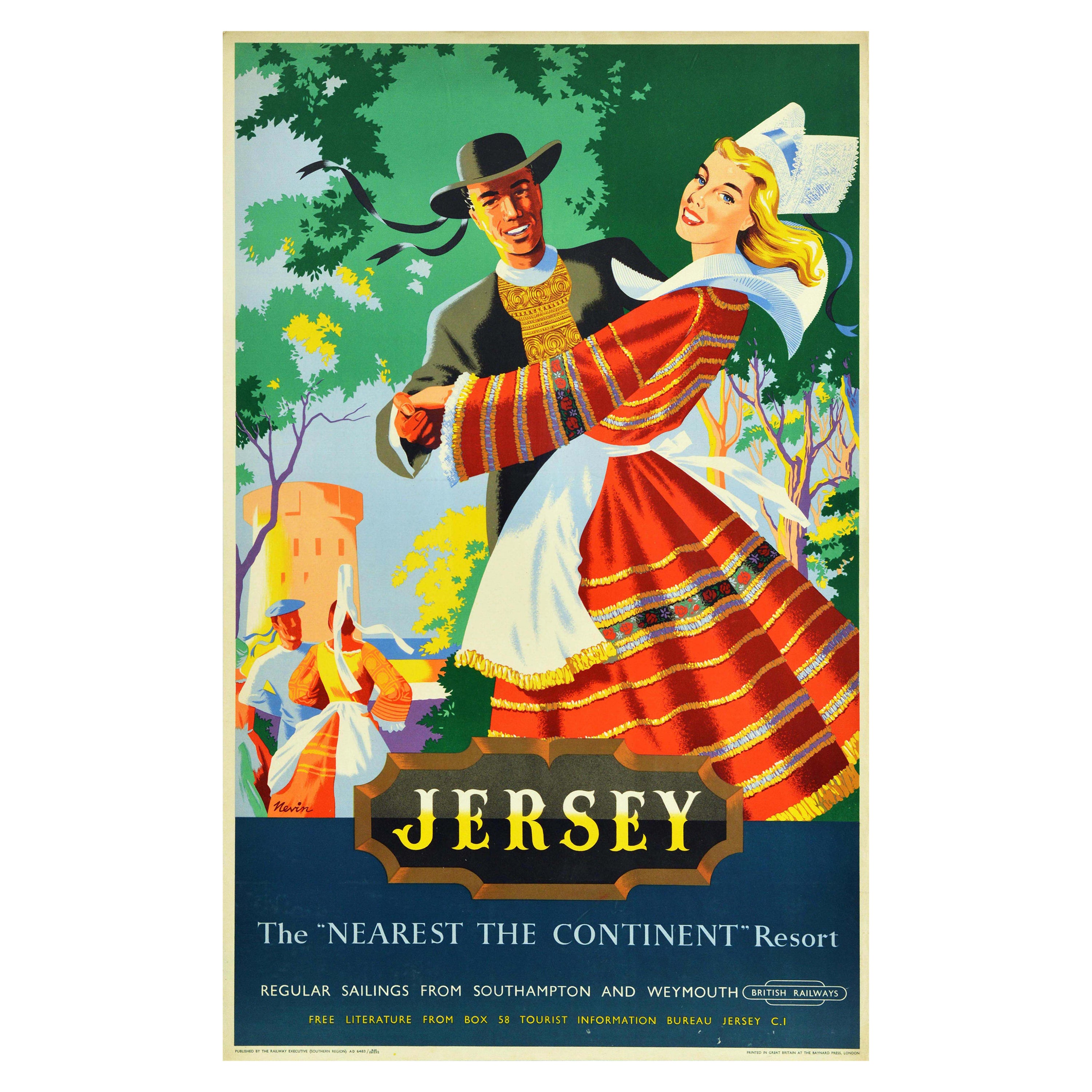 Original Vintage Travel Poster Jersey British Railways Channel Islands Design For Sale