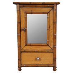 Vintage Miniature Bamboo & Pine Wardrobe Armoire Mirror Dollhouse Furniture 12"