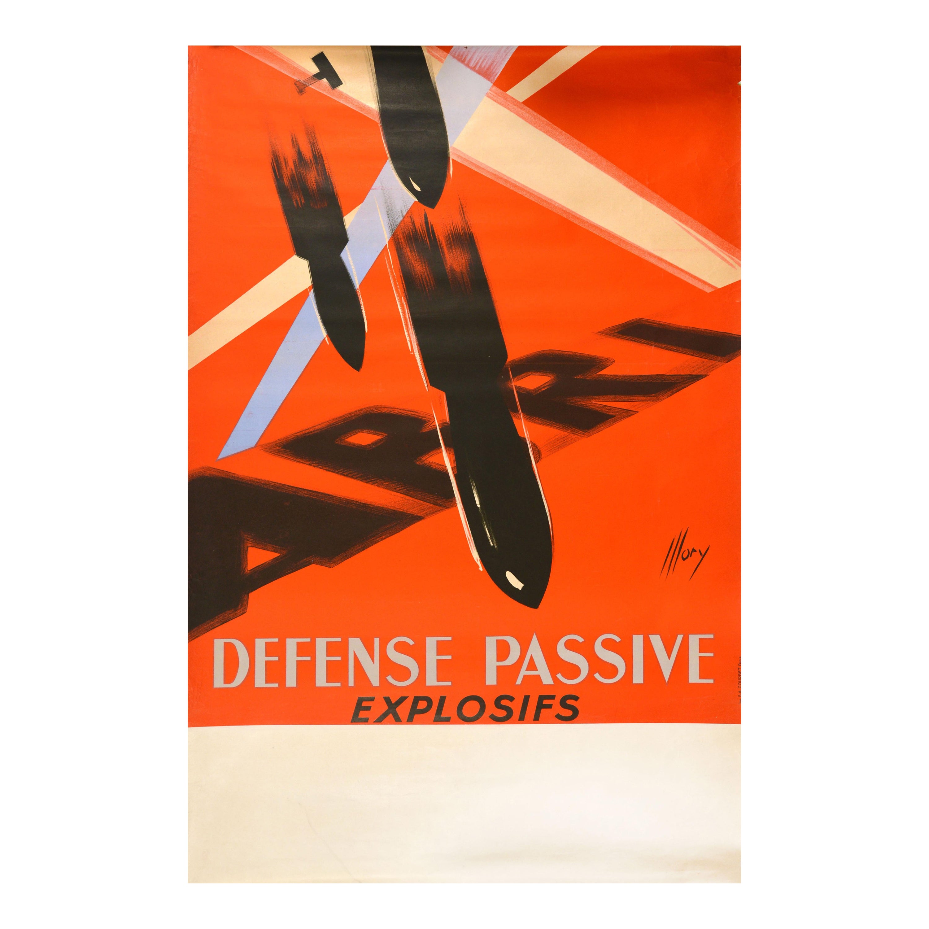 Original Vintage World War Two Poster Passive Defence WWII Shelter Bombs France For Sale