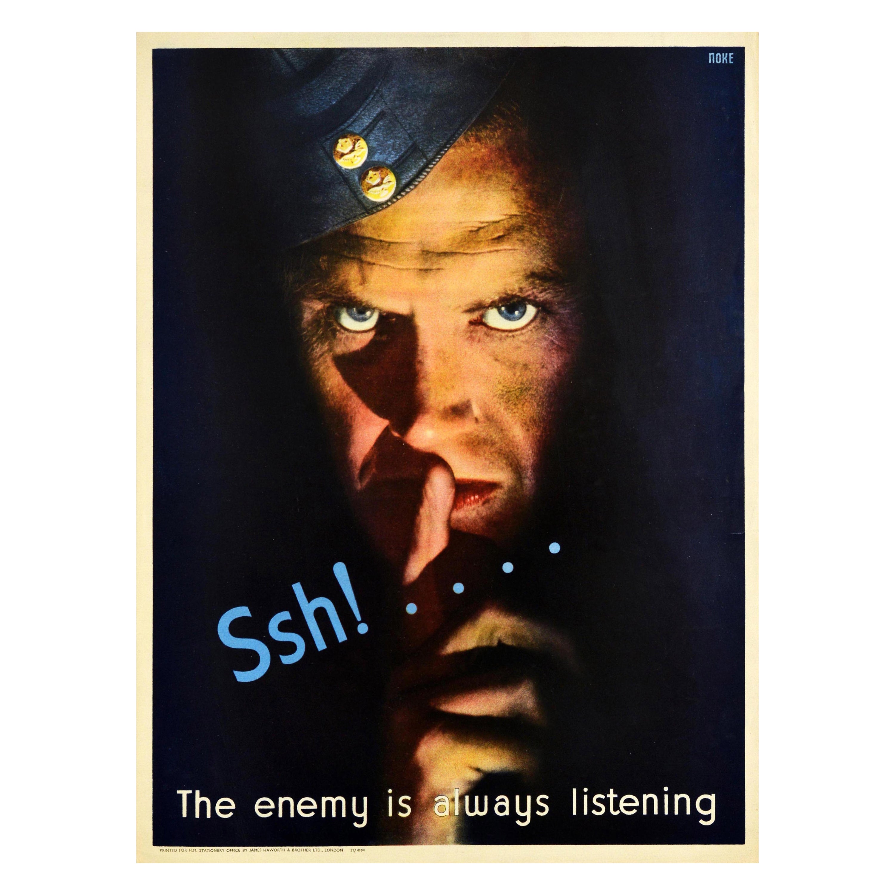 Original Vintage War Poster Enemy Is Always Listening Careless Talk WWII Soldier