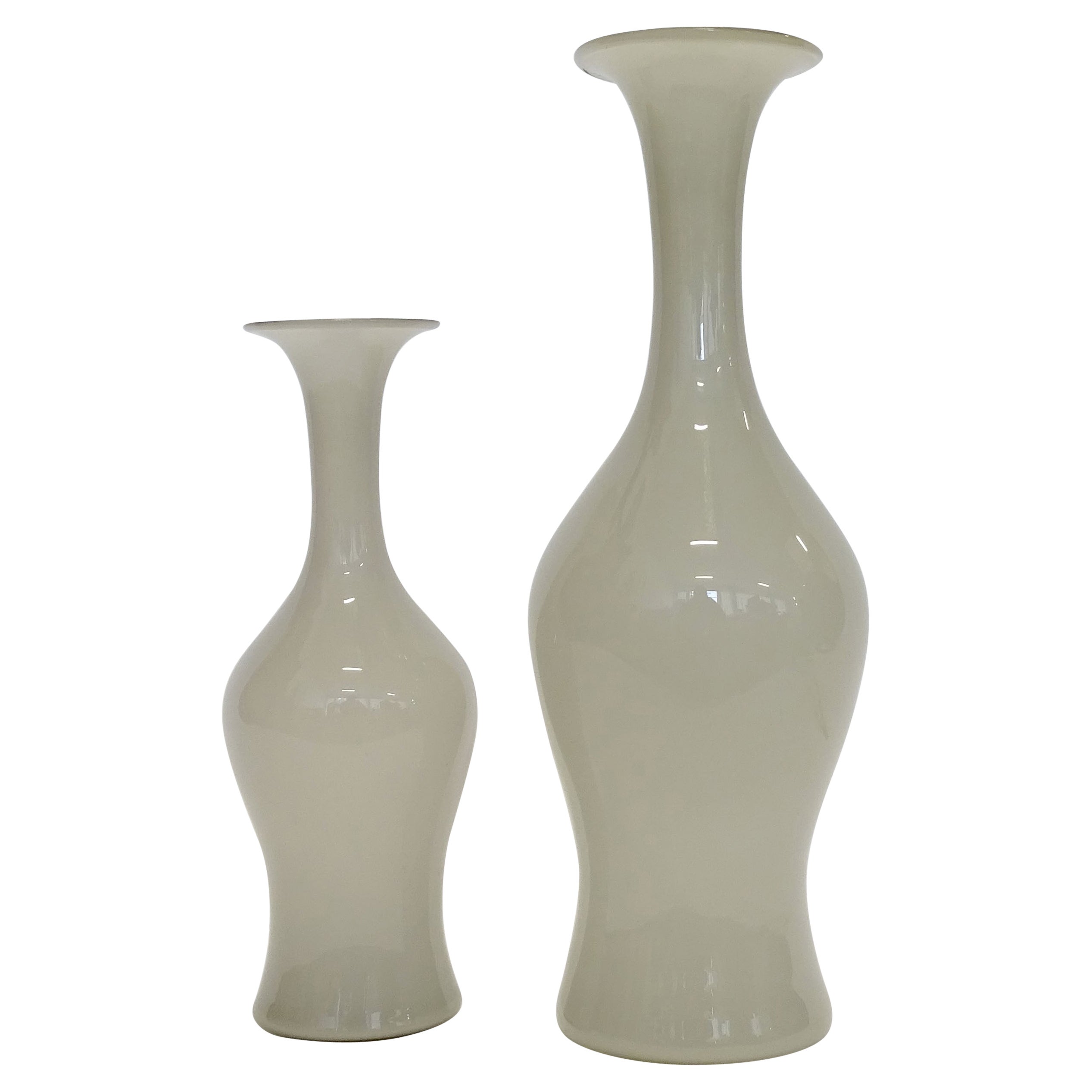 Paolo Venini Pair of Opalino Vases for Venini in Light Grey, Italy 1950s For Sale