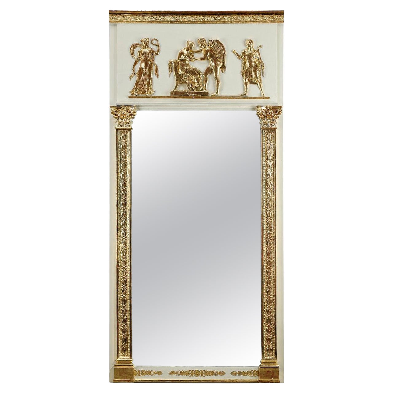 Wood and Gilded Stucco Overmantel Mirror, Empire Period, 19th Century For Sale