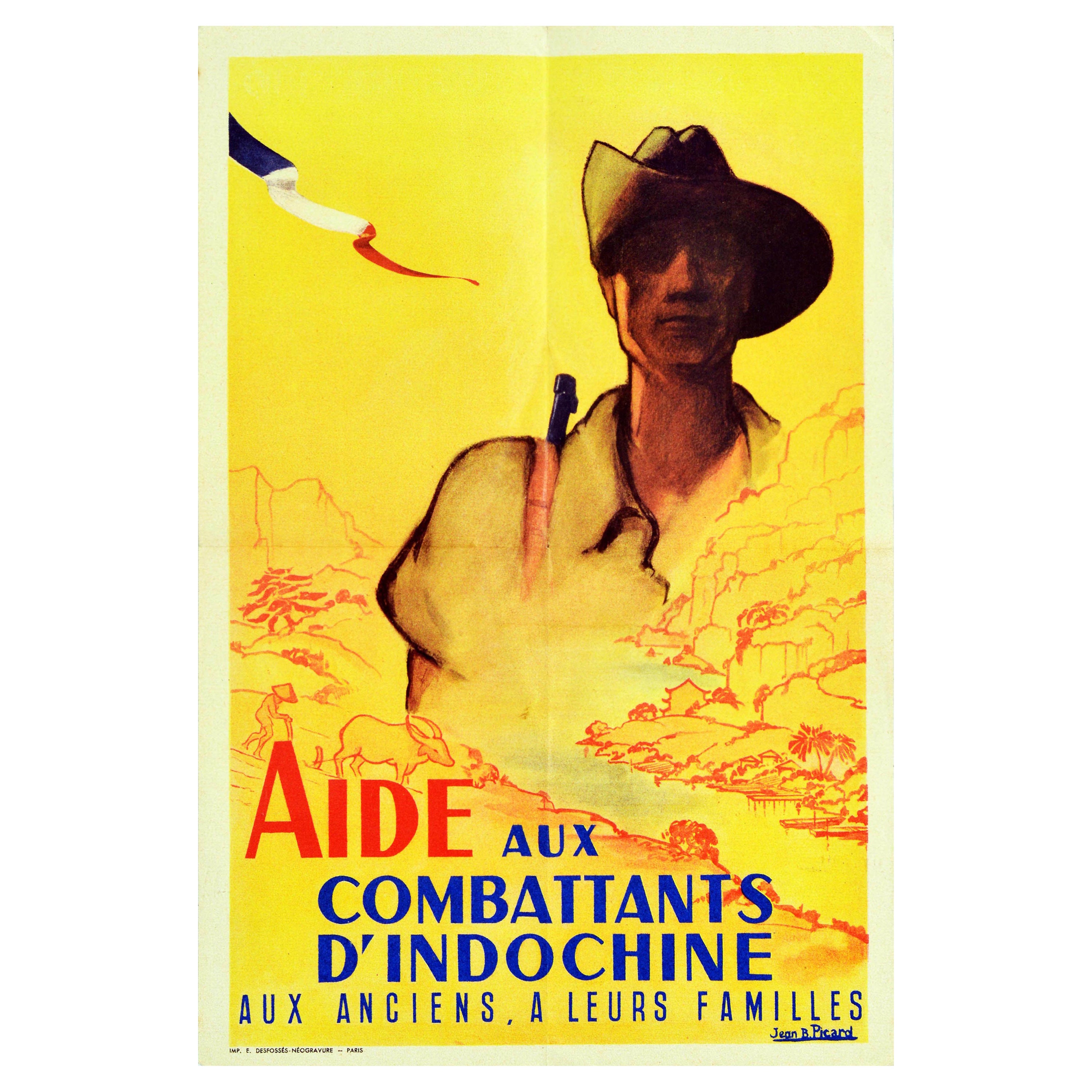 Affiche rétro originale des vétérans de l'Indochine soutenant la France, Vietnam, Compagnie Picard en vente