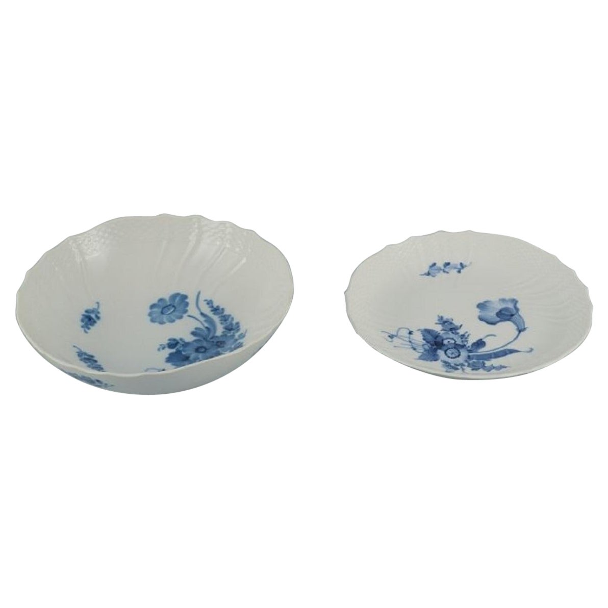 Royal Copenhagen Blue Flower curved bowl and dish. For Sale