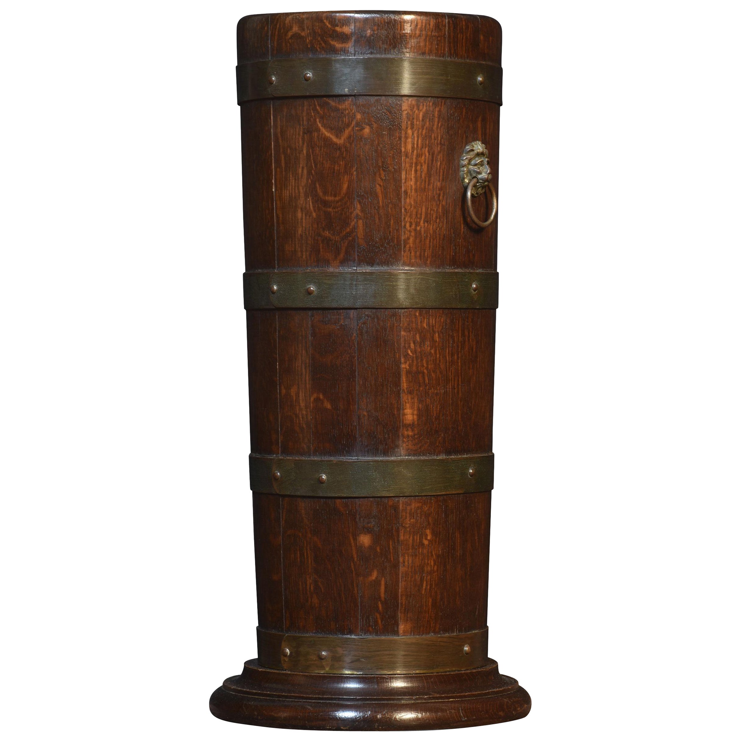 Brass bound barrel stick stand For Sale