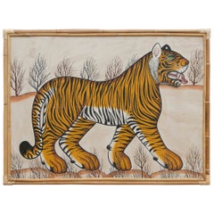 1970s Jaime Parlade Designer Hand Painting "Tiger" Oil on Canvas