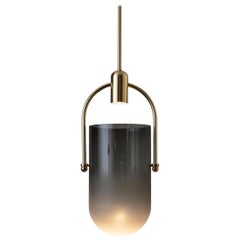 Arc Well Pendant Lamp by Allied Maker - Frosted Smoked Glass and Brushed Brass 