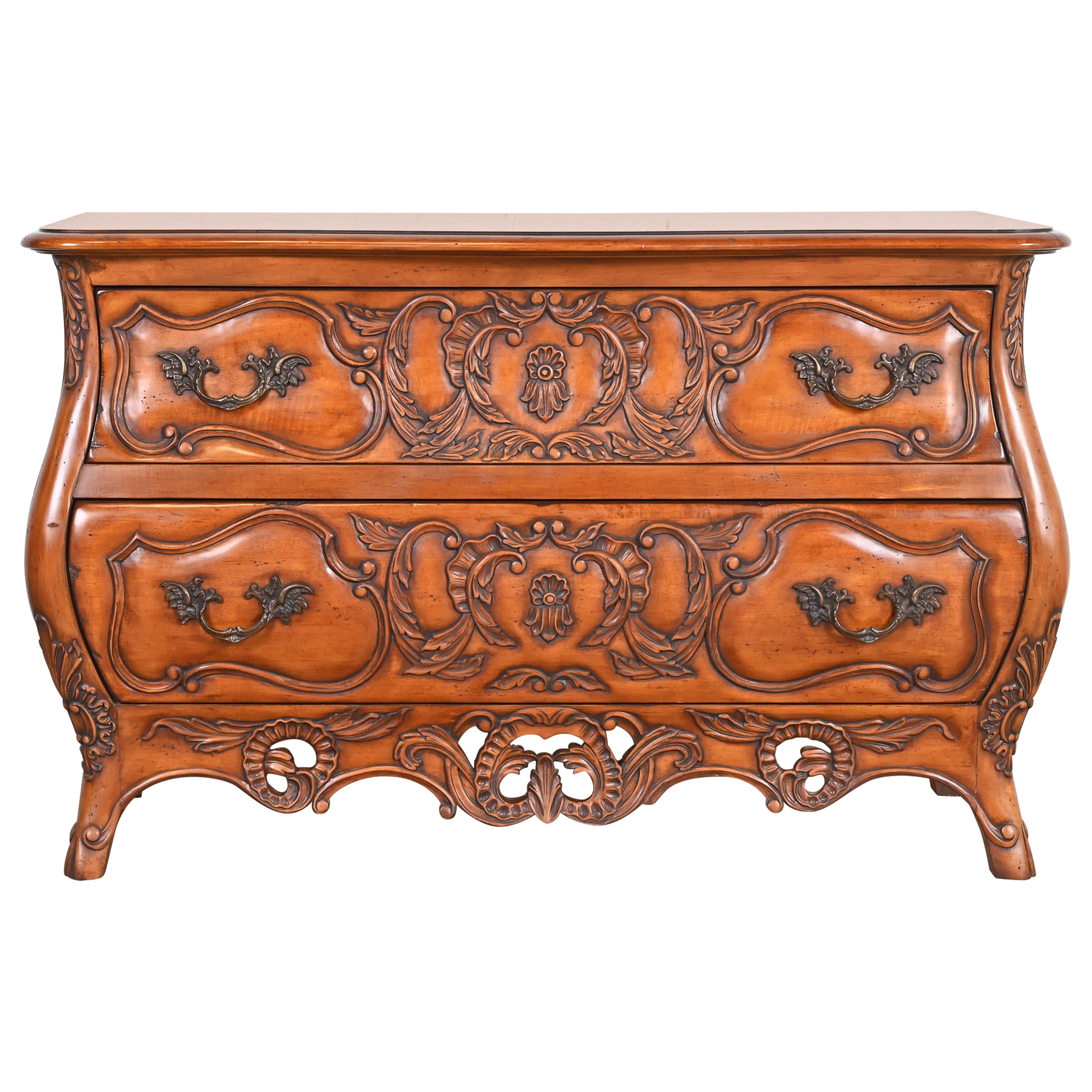 Italian Louis XV Carved Cherry Wood Commode or Bombay Chest