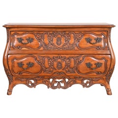 Retro Italian Louis XV Carved Cherry Wood Commode or Bombay Chest
