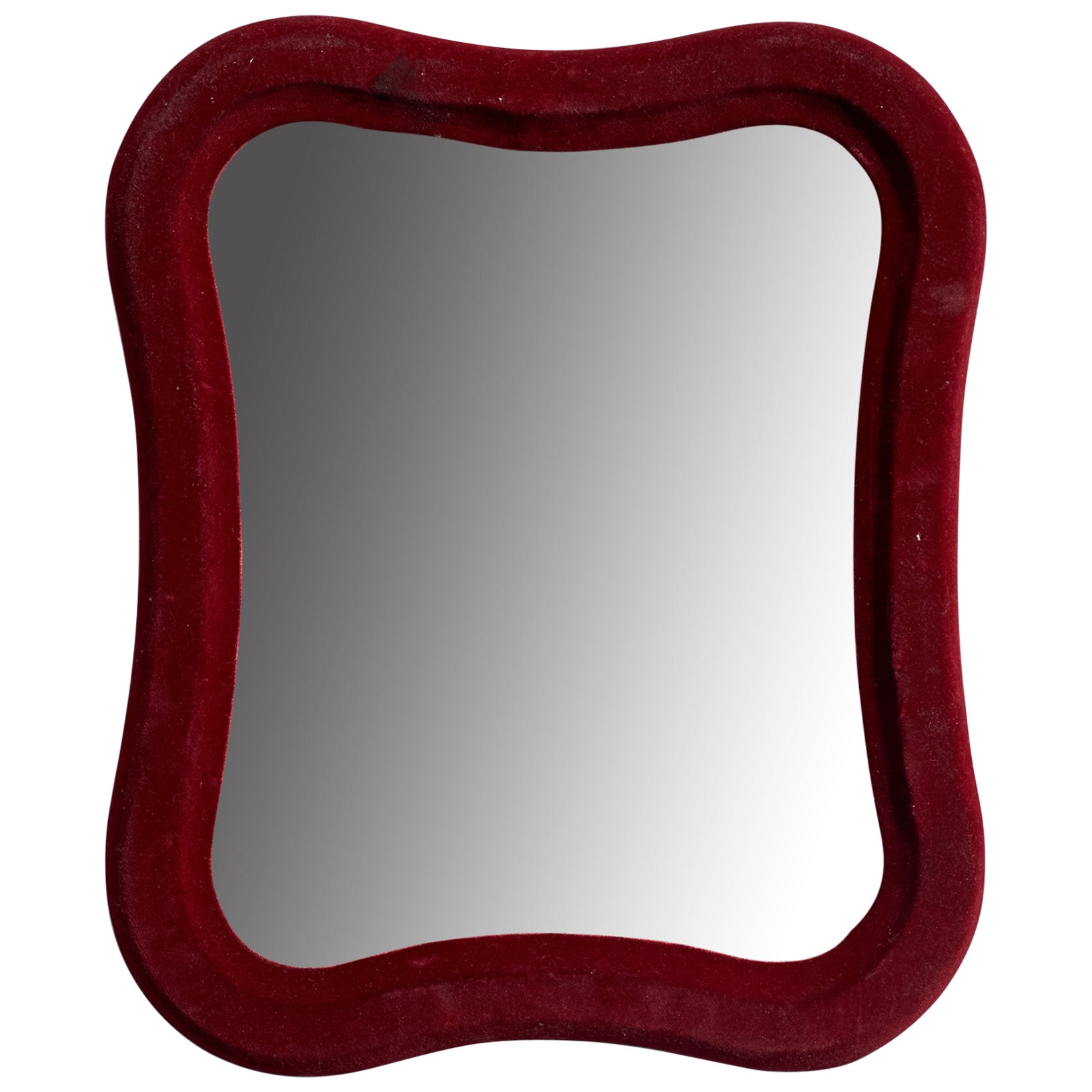 Italian Designer, Wall Mirror, Red Velvet, Mirror Glass, Italy, 1970s For Sale