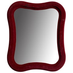 Italian Designer, Wall Mirror, Red Velvet, Mirror Glass, Italy, 1970s