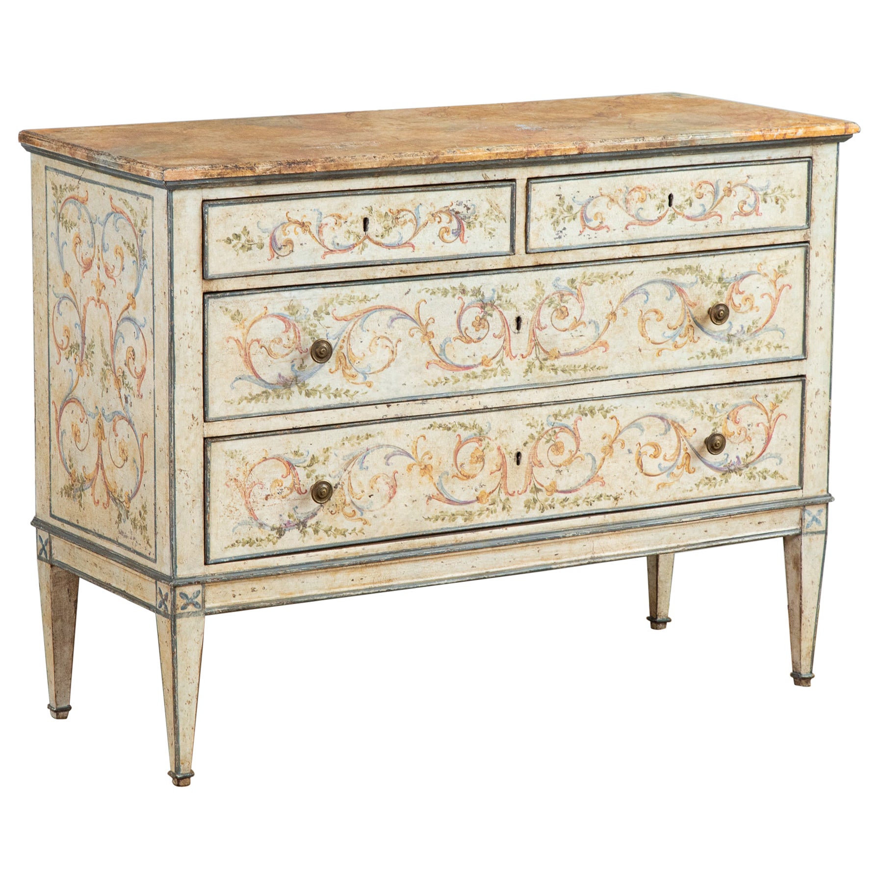 19th Century Venetian Neoclassical style Hand Painted Commode For Sale