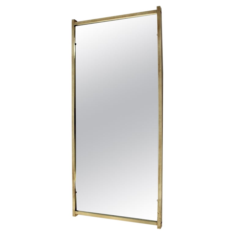 Modern Vintage Rectangular Brass Floor Mirror Wall Mirror, 1970s, Italy
