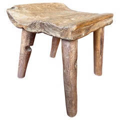 Sculptural Teak Wood Stool, Modern Organic