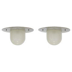 Vintage Pair of Italian Chrome and Glass Flush Mounts, 1960s