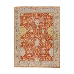Rust Modern Tabriz Handmade Indian Wool Rug with Floral Pattern by Apadana