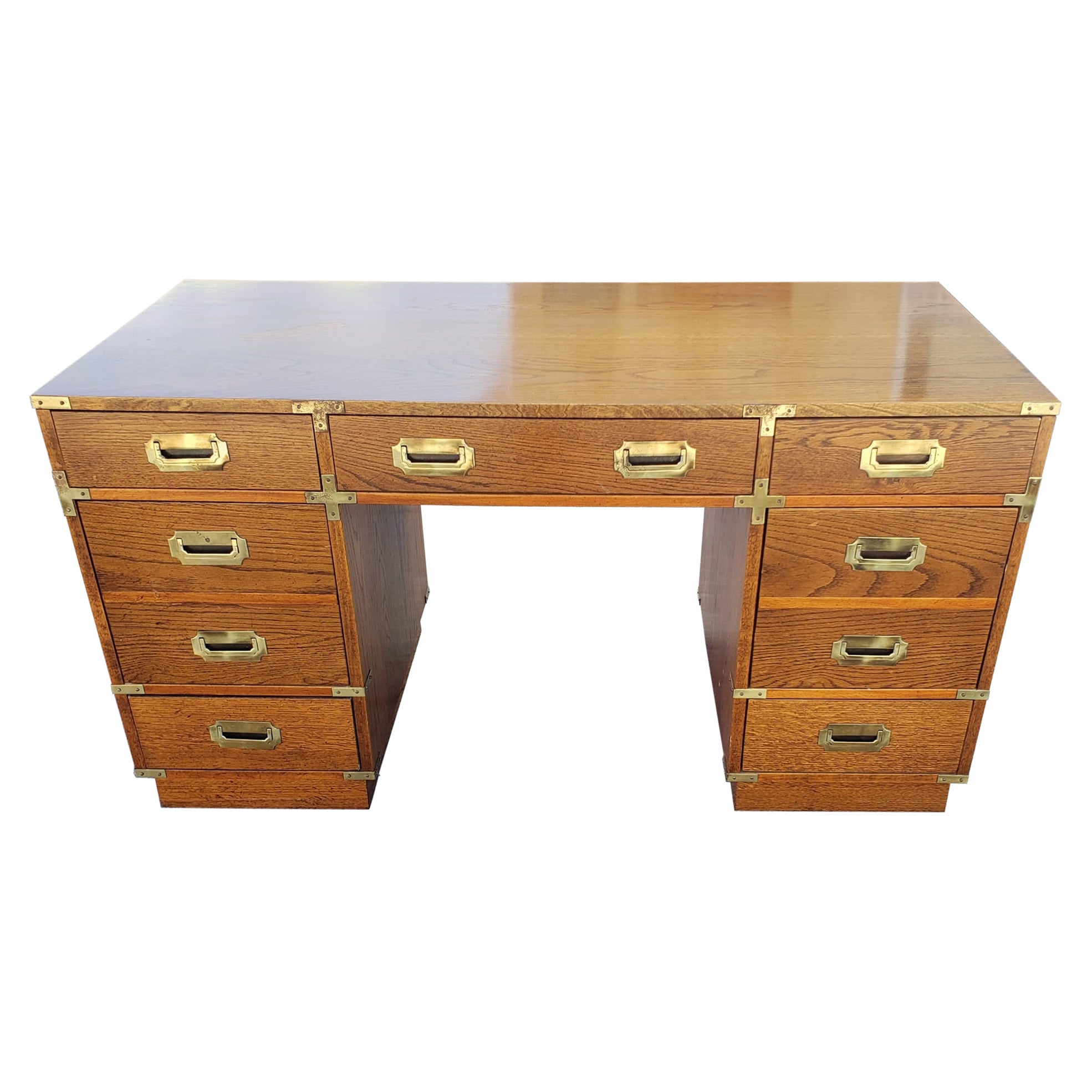 Bernhardt Vintage Campaign Oak Partners Desk For Sale