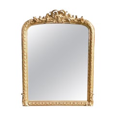French Gilt Carved Wood & Gesso Foliage Cartouche Wall Mirror, Circa 1800