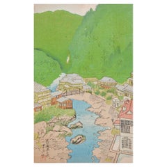 Vintage Mid-Century Japanese Wood Block Print Postcard