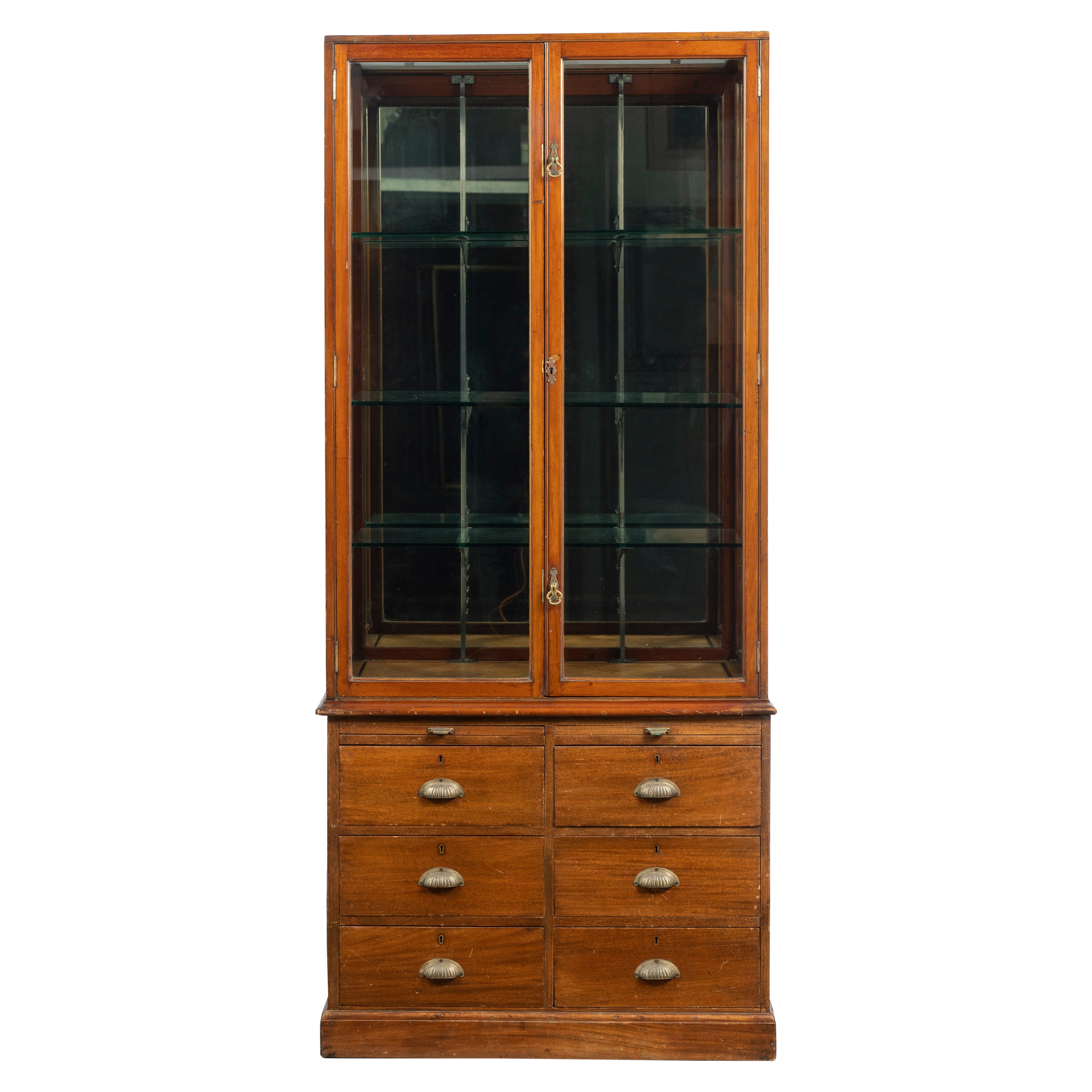 Antique English Haberdashery or Apothecary Cabinet, with Wood and Glass For Sale
