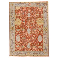 Modern Indian Tabriz Handmade Rust Wool Rug with Floral Motif by Apadana