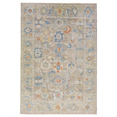 Beige Modern Sultanabad Handmade Persian Wool Rug with Allover Pattern 