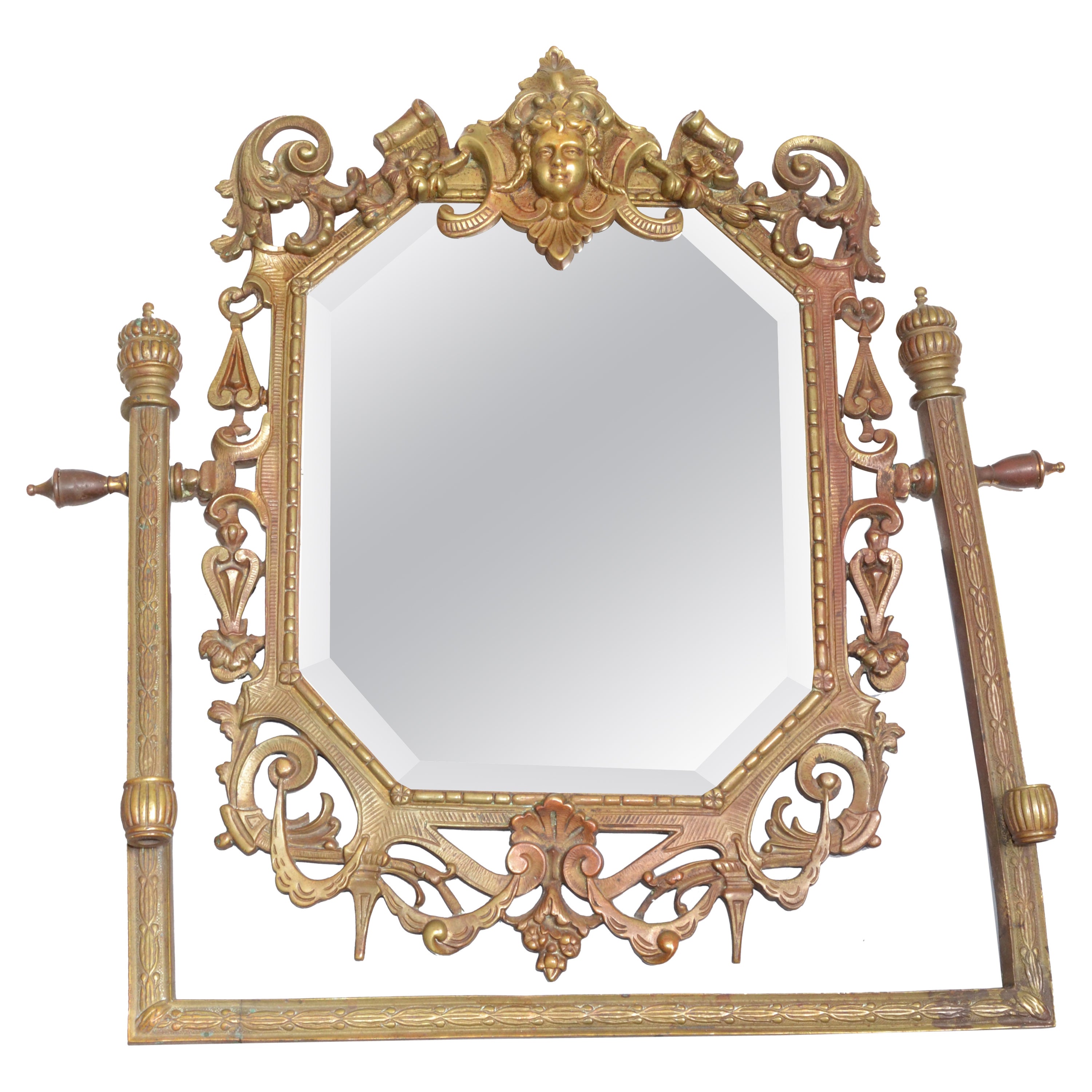 19th Century Ornate Sculpted Bronze Baroque Rectangle Beveled Wall Mirror For Sale