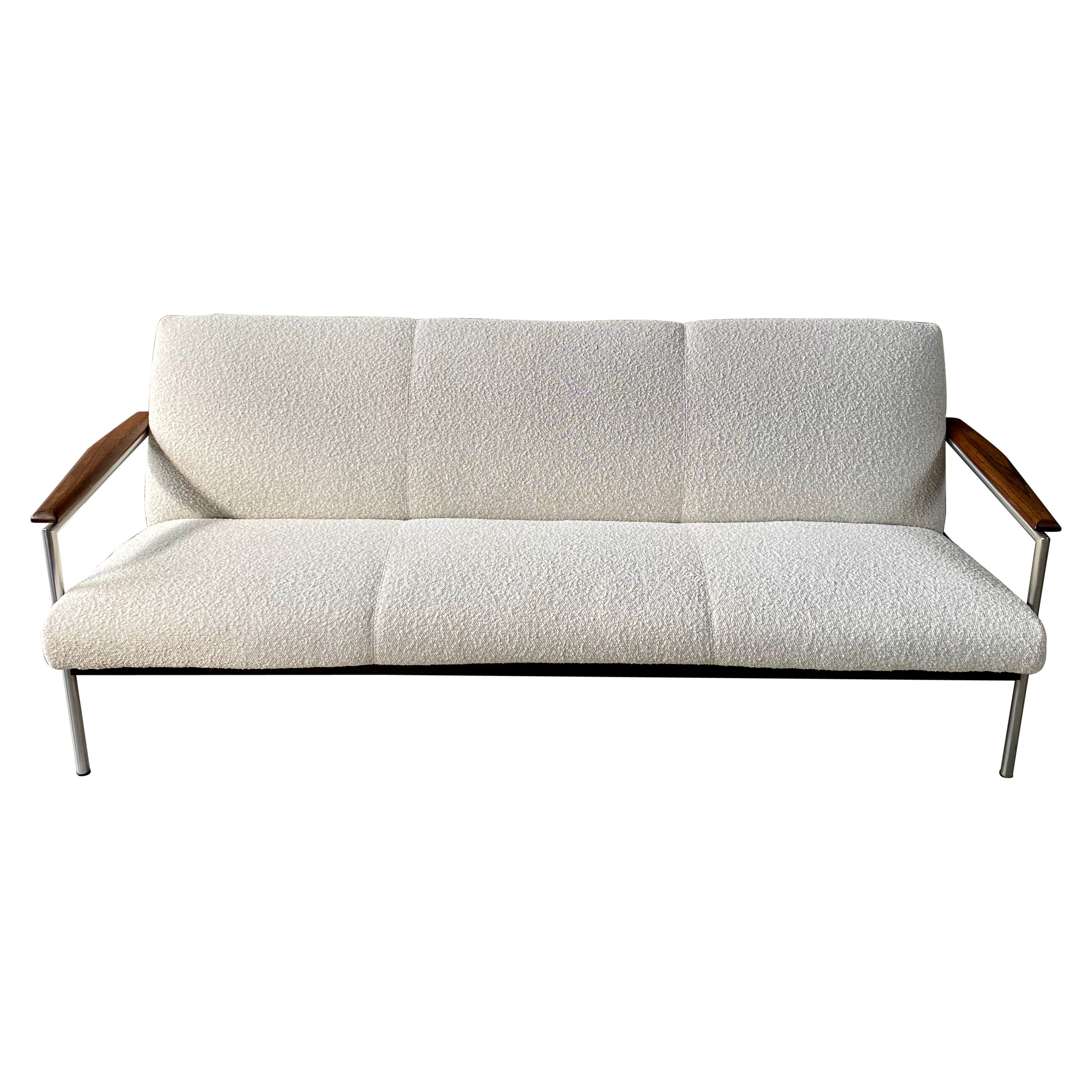 3-Sitzer Sofa von TOPFORM neue Bouclé-Polsterung Italienischer Nussbaum, Niederlande 1970er