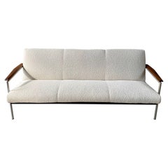 Vintage 3-seater sofa by TOPFORM new bouclé upholstery Italian Walnut, Netherlands 1970s